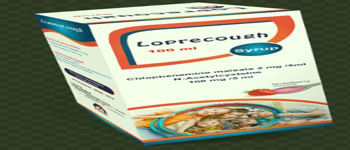 صورة توضيحية لعلبة وشراب لوبريكاف Loprecough 100 مل، يستخدم لعلاج الكحة والبلغم