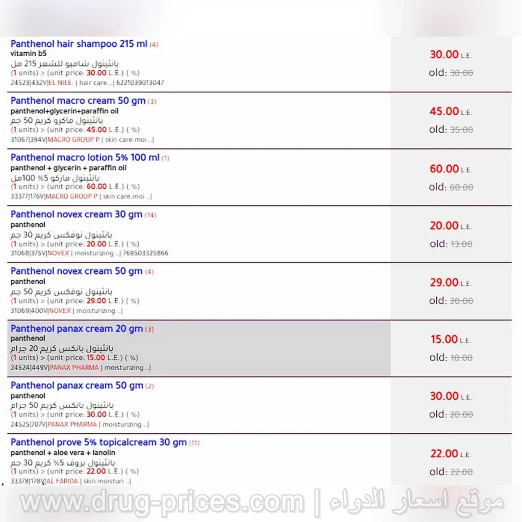 سعر كريم بانثينول (Panthenol) دواعي الاستخدام والاثار الجانبية
